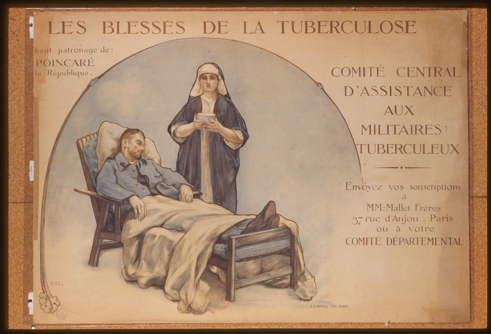Les blesseacutes de la tuberculose: Comiteacute Central dAssistance aux Militaires Tuberculeux, 1917 — vintage poster