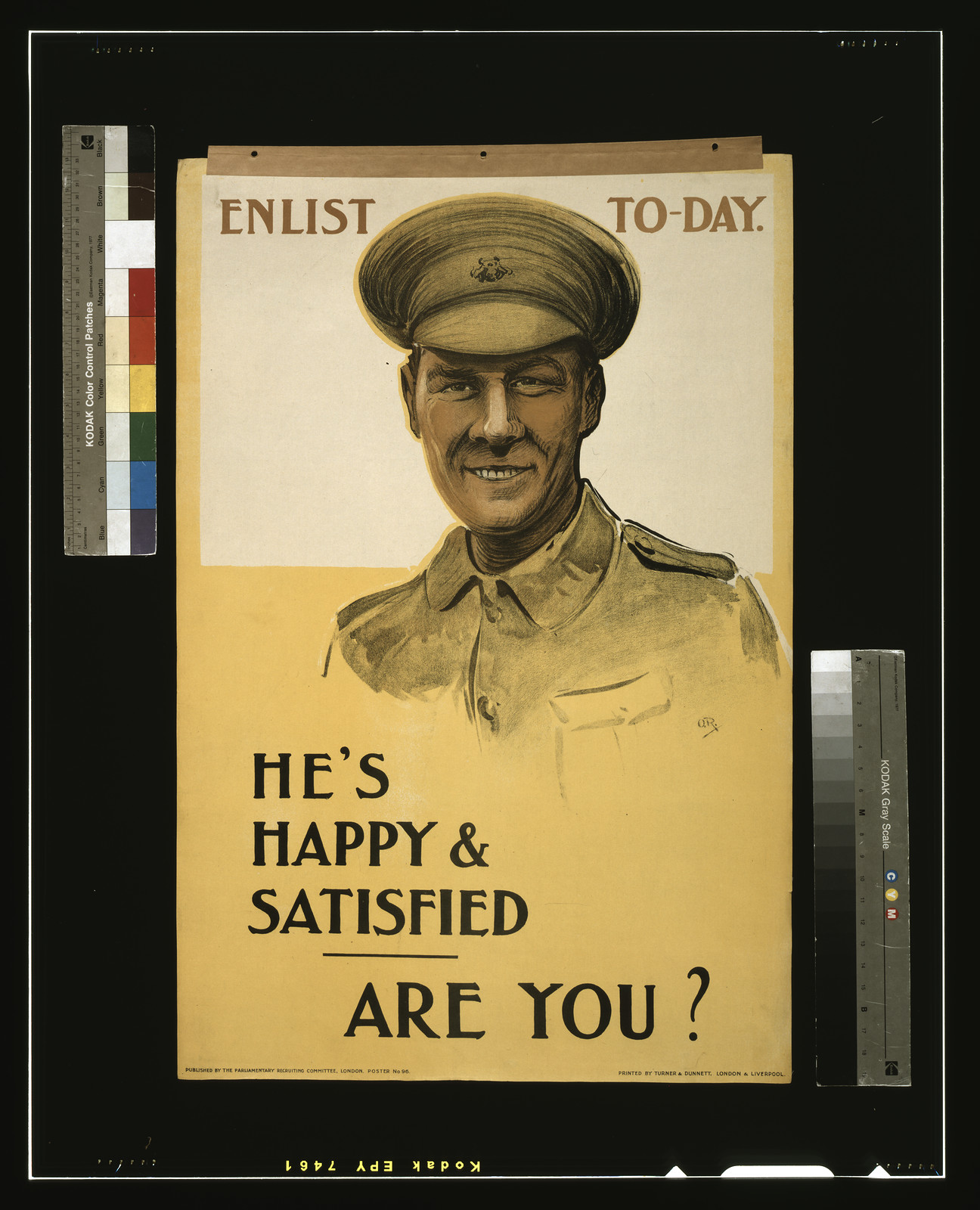 Enlist to-day. He's happy & satisfied. Are you? / O.R. ; printed by Turner & Dunnett, London & Liverpool., London : Parliamentary Recruiting Committee, [1915] — vintage poster