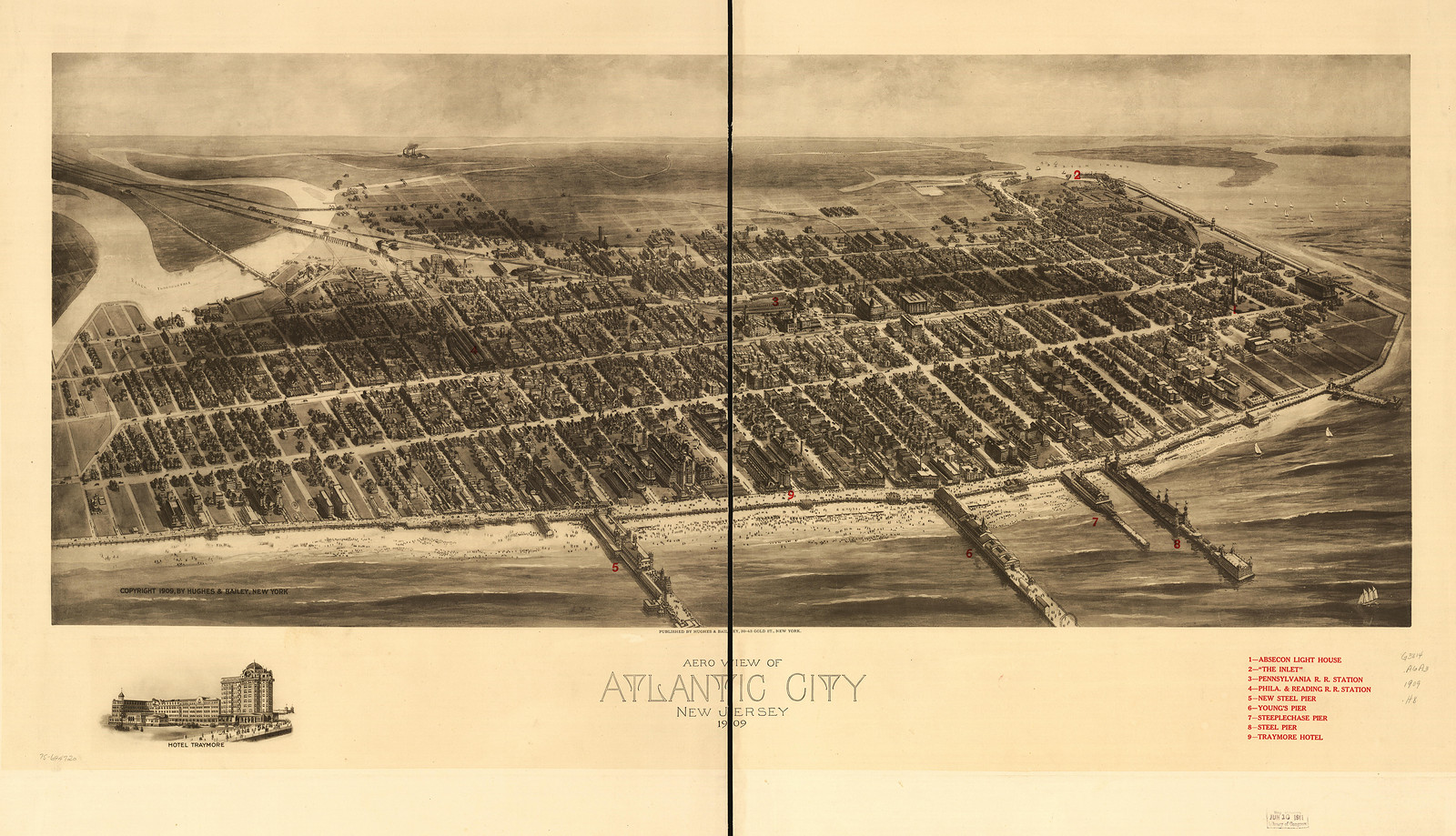 Atlantic City, New Jersey, 1909, 1909 — antique map