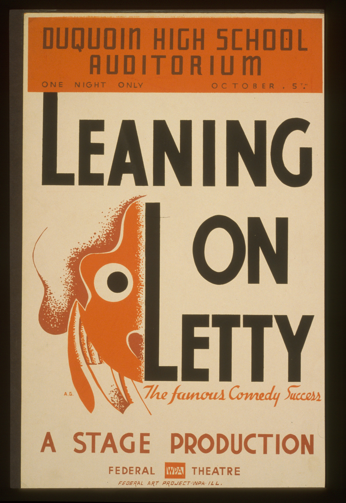 Duquoin High School auditorium - Leaning on Letty the famous comedy success--A stage, 1936 — vintage poster