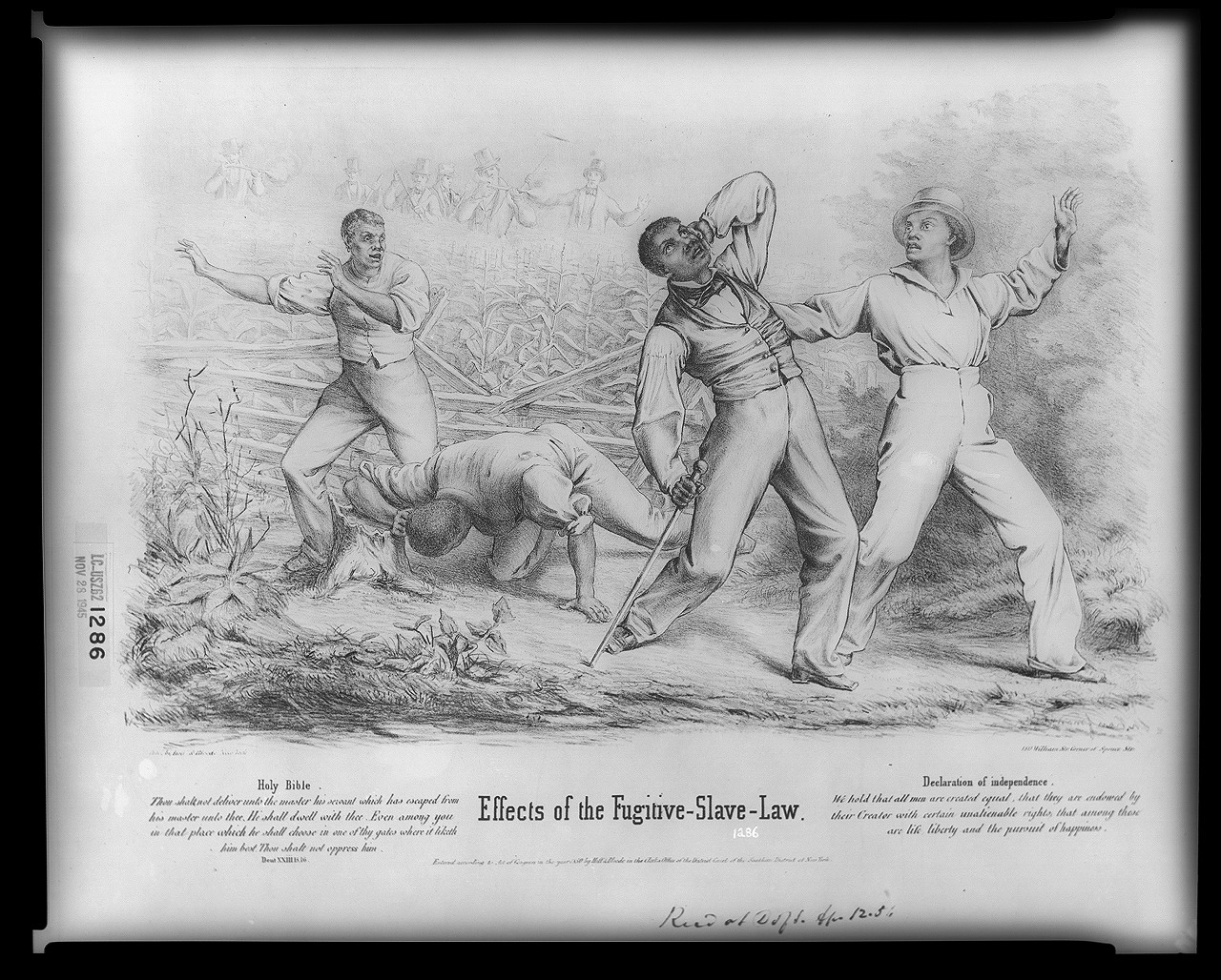 Effects of the Fugitive-Slave-Law, New York : Publ. by Hoff & Bloede, 1850. — antique lithograph