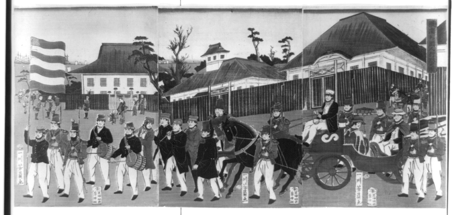 Yokohama gaikokujin gyoretsu no zuTITLE TRANSLATION:Picture of foreign parade in Yokohama., 1861 — historic print