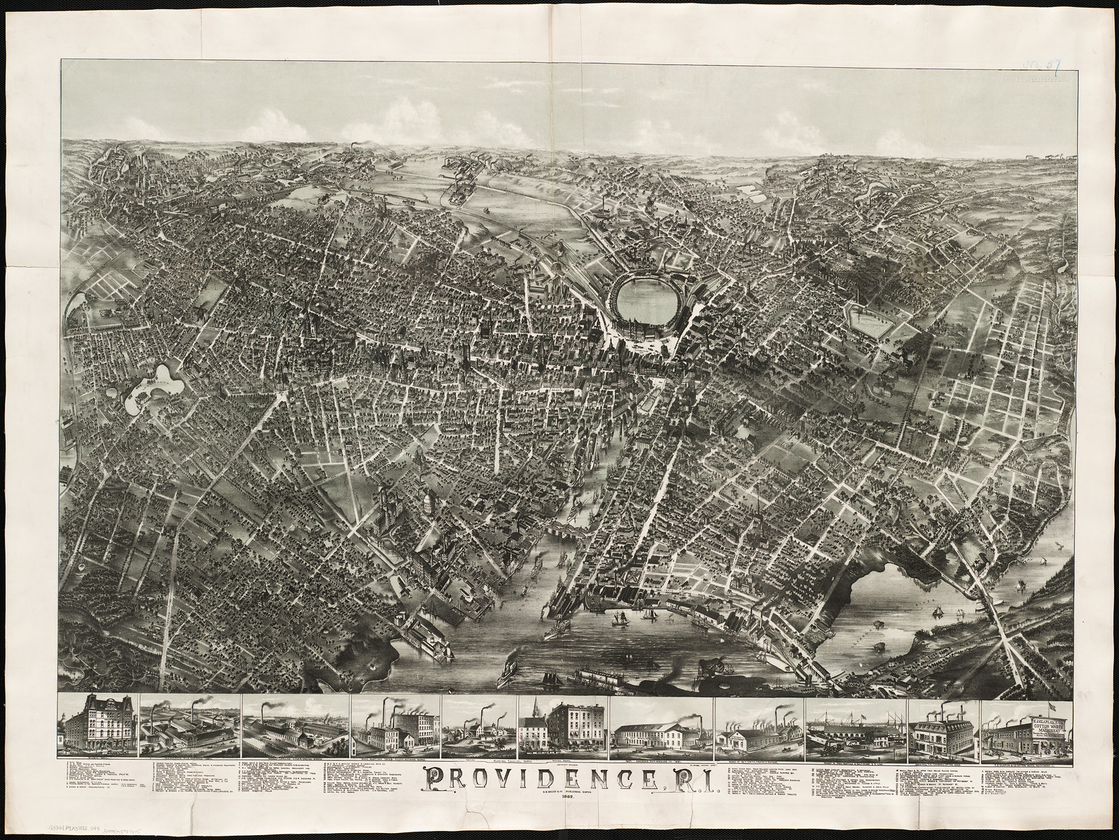 Bird's-eye view map of Providence, R.I. — antique map