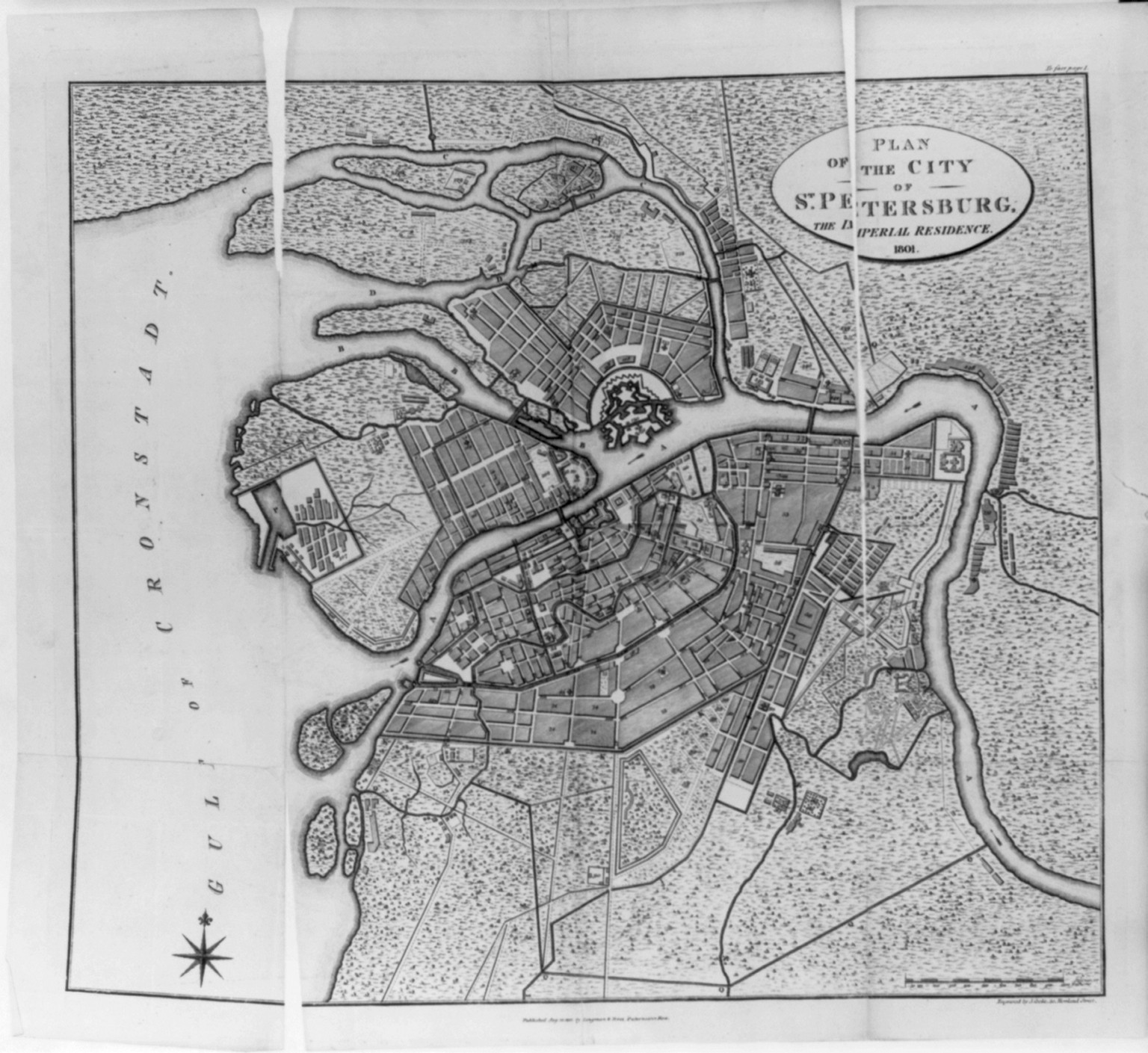 Plan of the city of St. Petersburg, [Russia]. The imperial residence, 1801, 1801 — antique engraving