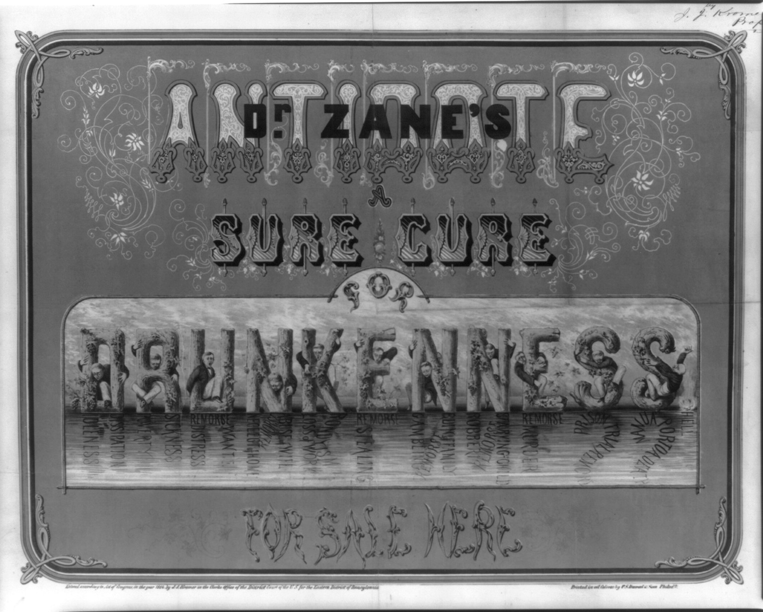 Dr. Zane's antidote - a sure cure for drunkeness - for sale here, c1864. — historic print