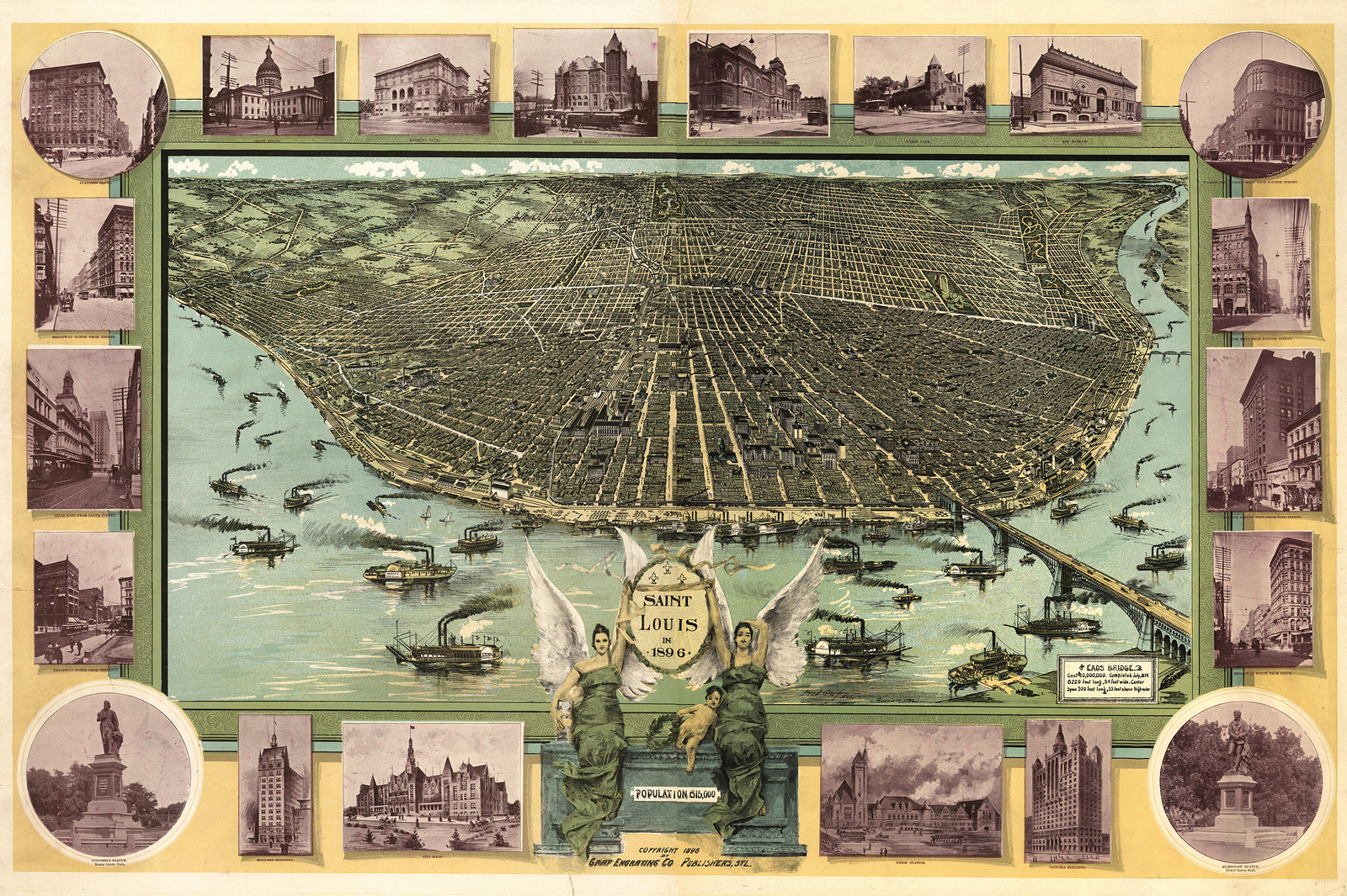 St. Louis, Missouri, 1896, 1896 — antique map