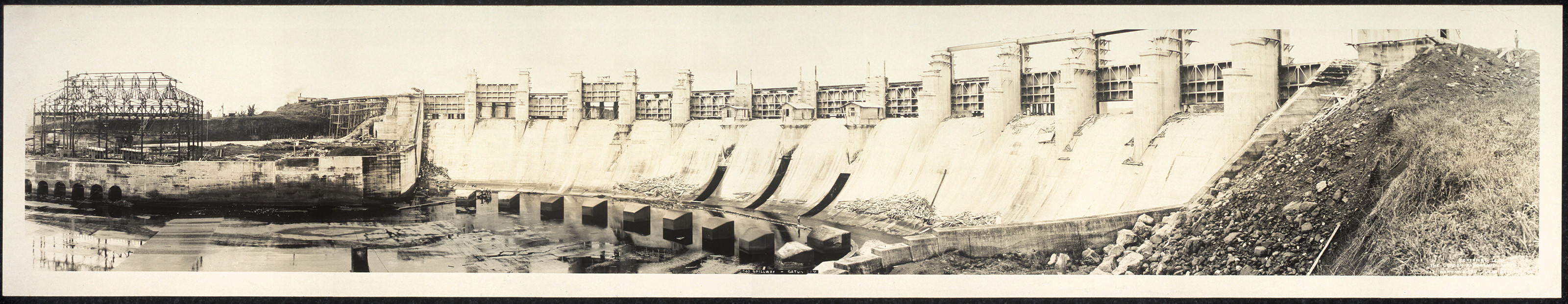 Panoramic view of Gatun Dam spillway, Panama — historic image