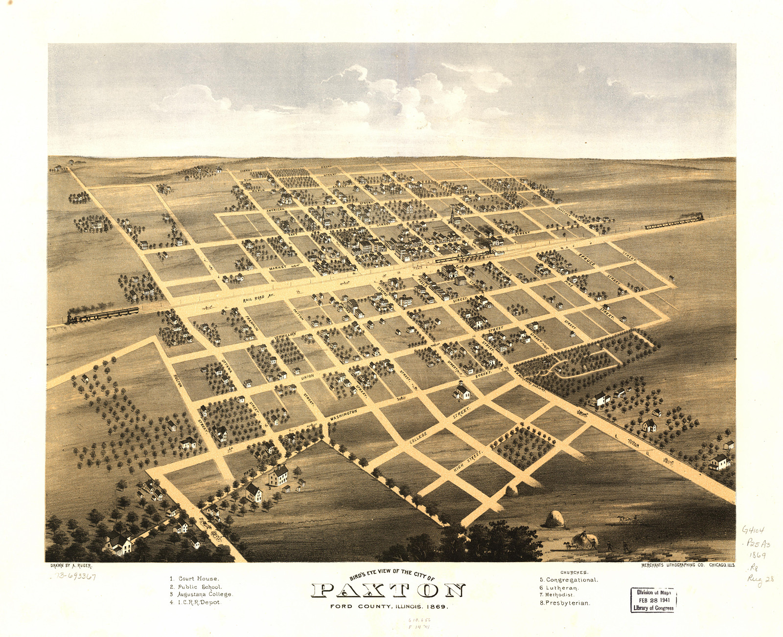 Paxton, Illinois, 1869, 1869 — antique map