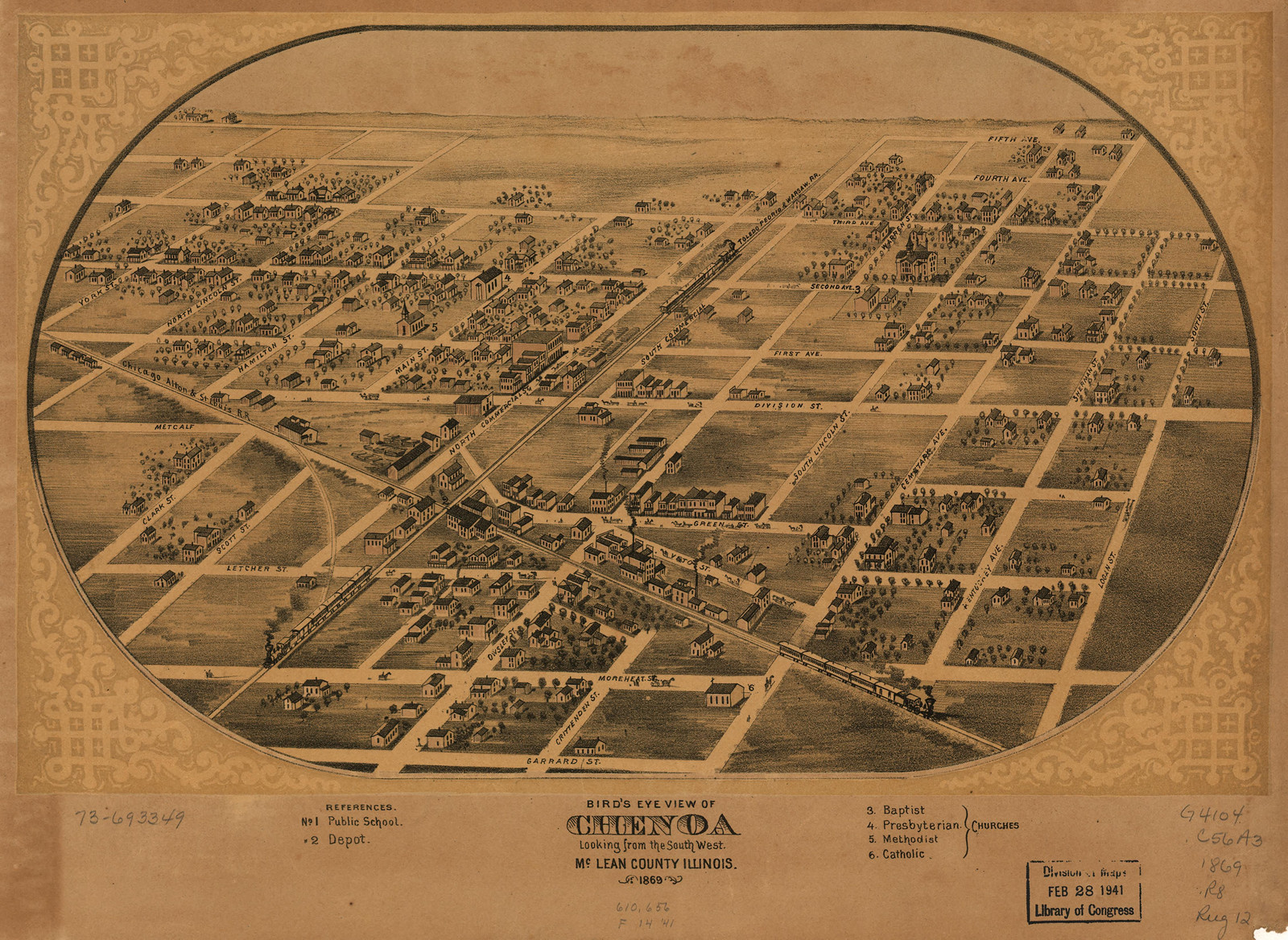 Chenoa, Illinois, 1869, 1869 — antique map
