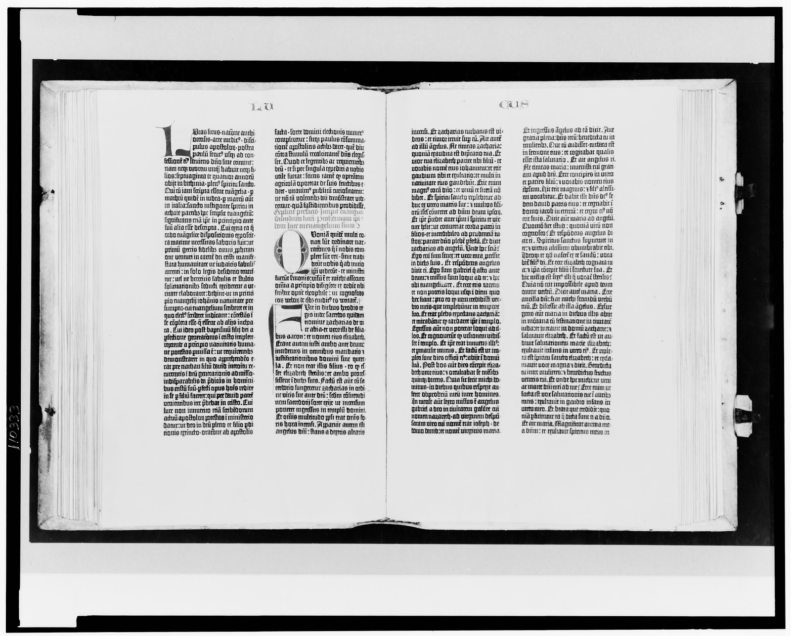 [Gutenberg Bible opened to the beginning of the Gospel of Luke], [1454 or 1455] — historic print