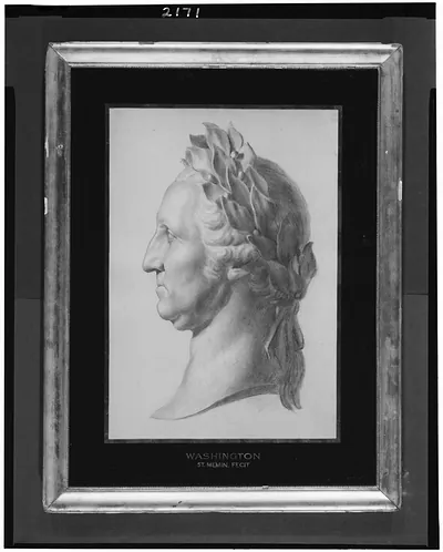[George Washington, bust portrait with laurel wreath, facing left]