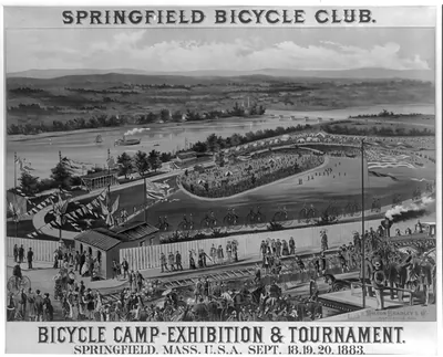 Springfield Bicycle Club--Bicycle Camp-Exhibition & Tournament, Springfield, Mass, U.S.A., Sept. 18, 19, 20, 1883 / lith. of Milton Bradley, & Co., Springfield, Mass.