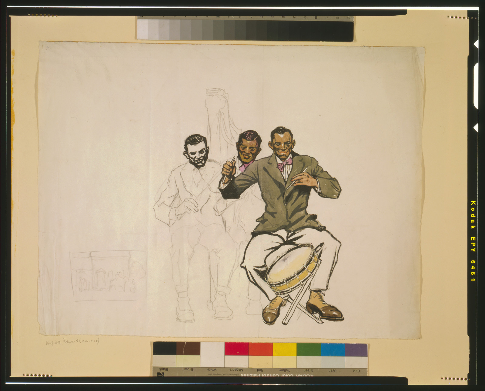 [Three black men in orchestra] — historic drawing