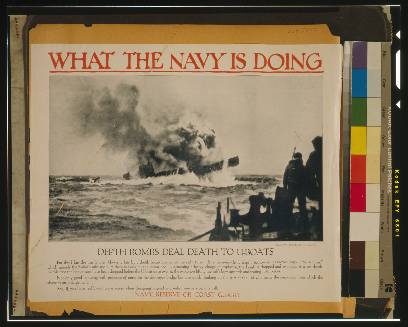 Depth bombs deal death to U-boats / Press of Navy Recruiting Bureau, New York., [between 1917 and 1918)] — vintage poster