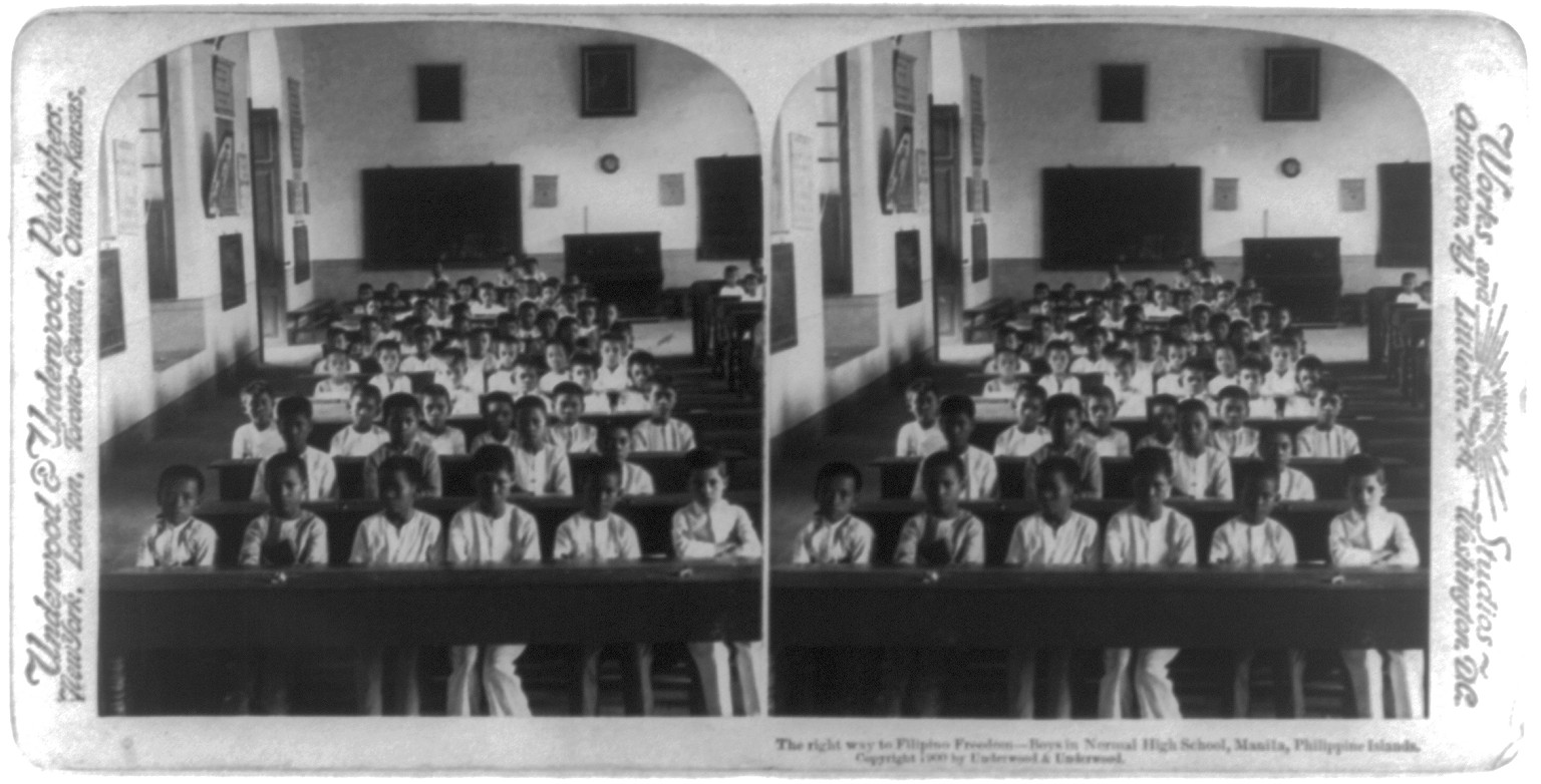 The right way to Filipino freedom - boys in Normal High School, Manila, Philippine Islands, c1900. — historic photograph