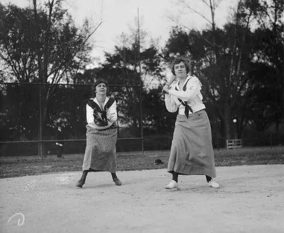 At bat, Mrs. Richie; catcher, Fannie Gearhart