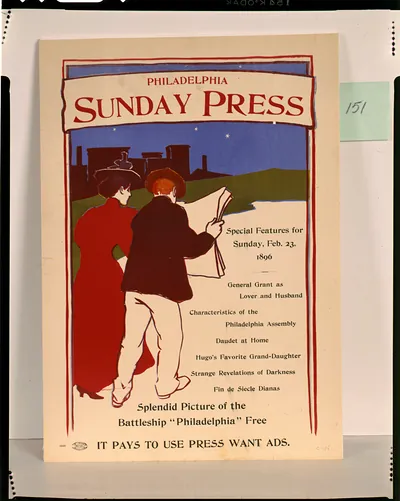 Philadelphia Sunday press--Special features for Sunday, Feb. 23, 1896--Splendid picture of the battleship Philadelphia" free / Brill."