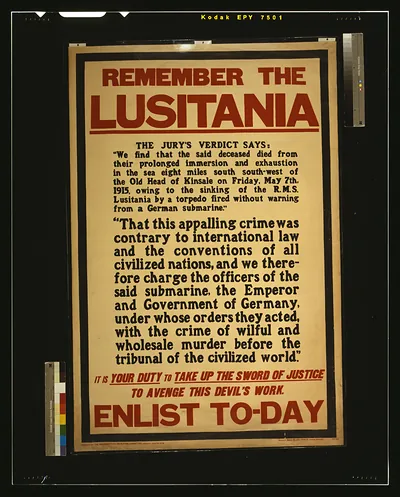 Remember the Lusitania ... Enlist to-day / printed by David Allen & Sons Ld., Harrow, Middlesex.