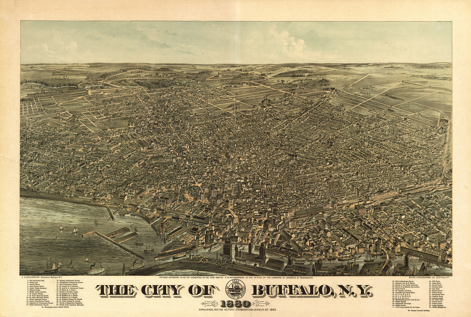 The City of Buffalo, N.Y. 1880 bird's-eye panoramic map, 1880 — antique map