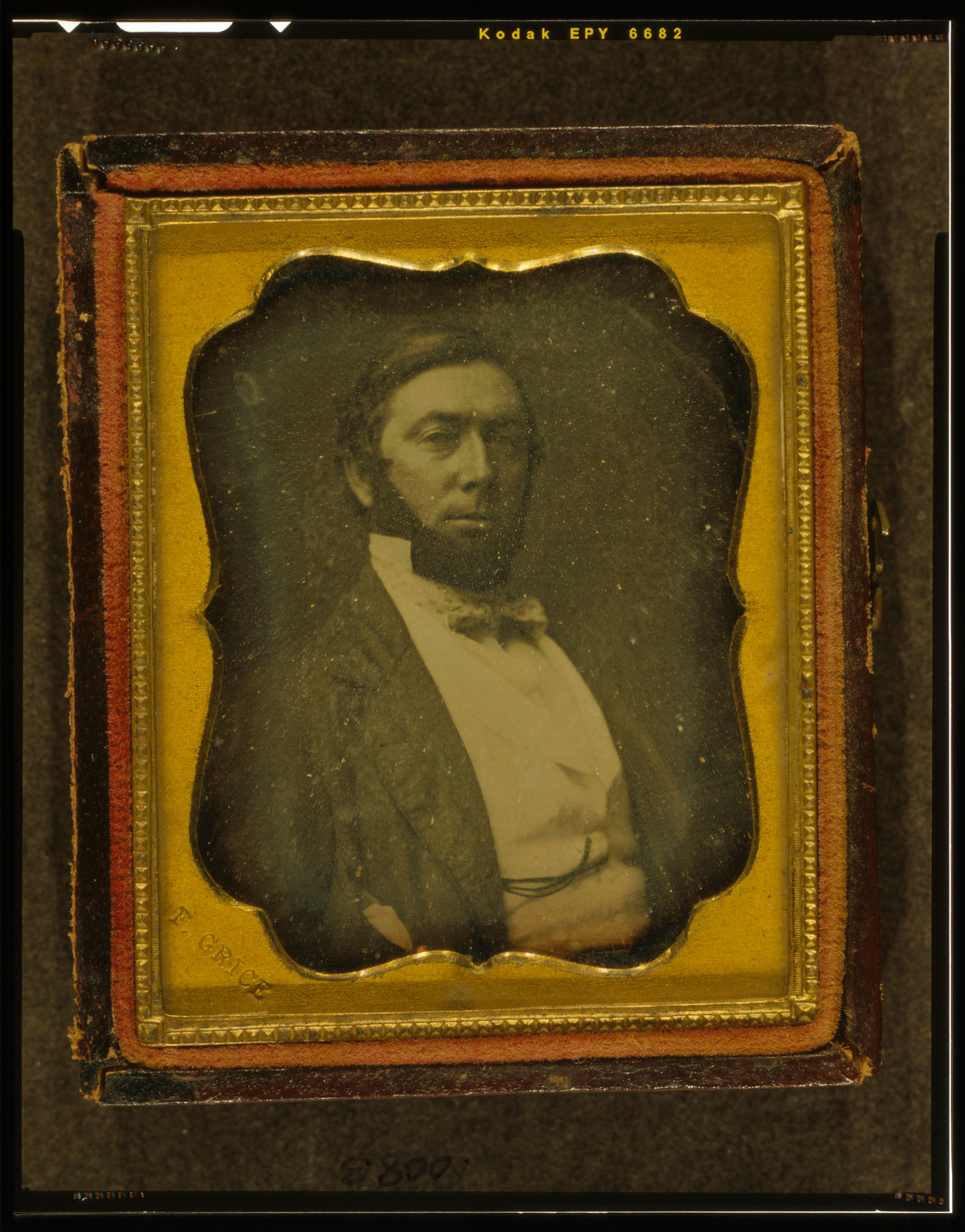 Daguerreotype portrait of a bearded man in a case, 1855 — historic photograph