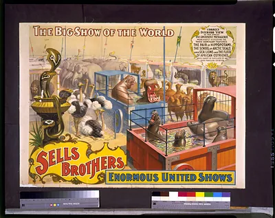 Sells Brothers enormous united shows. ... Correct interior view of the great five continent menagerie ...
