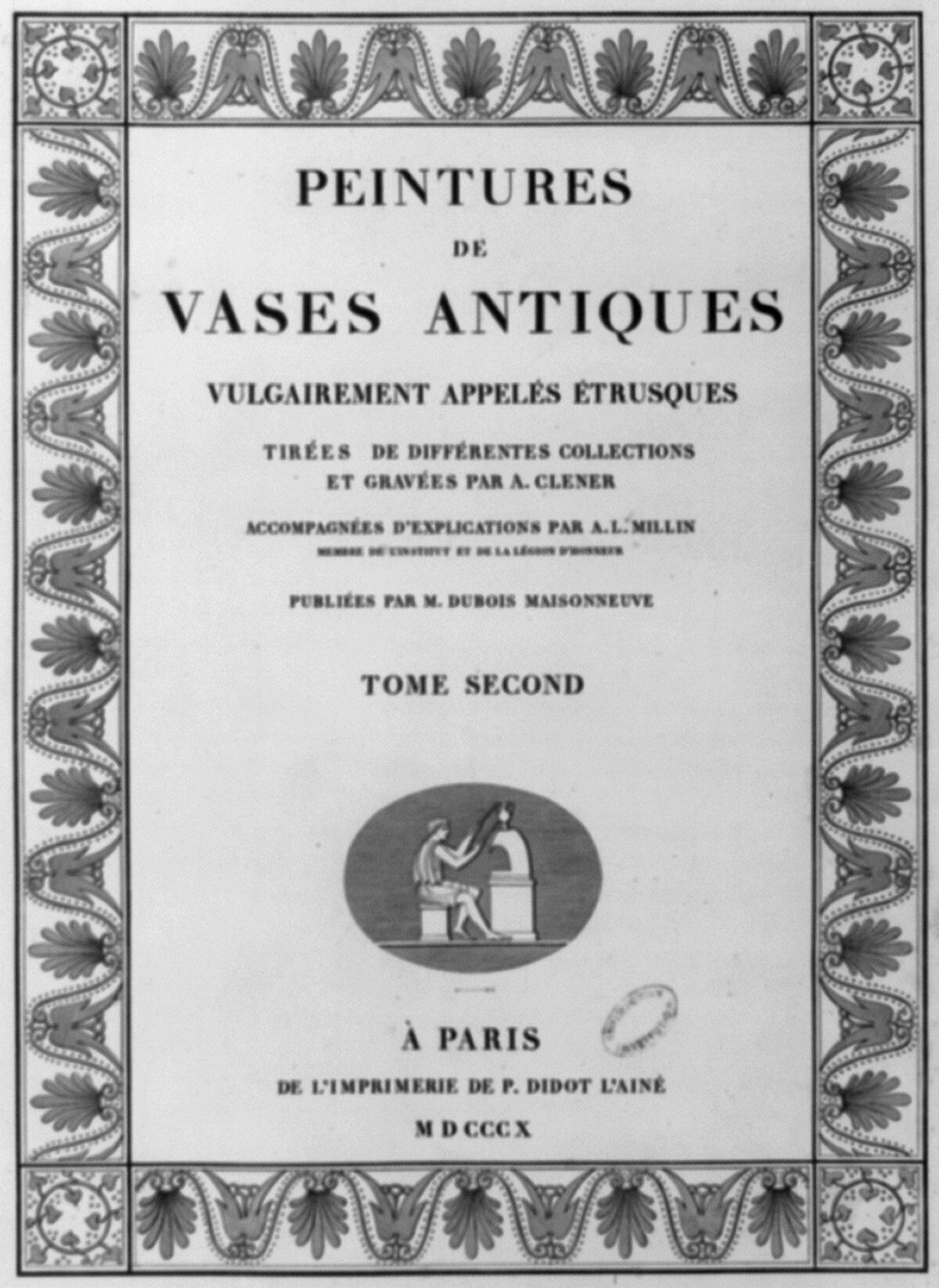 [Title page of A.L. Millin, Peintures des Vases Antiques: Tome Second], [no date recorded on caption card] — antique engraving