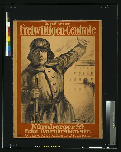 Auf zur Freiwilligen-Centrale: recruitment poster for Nürnberger 89