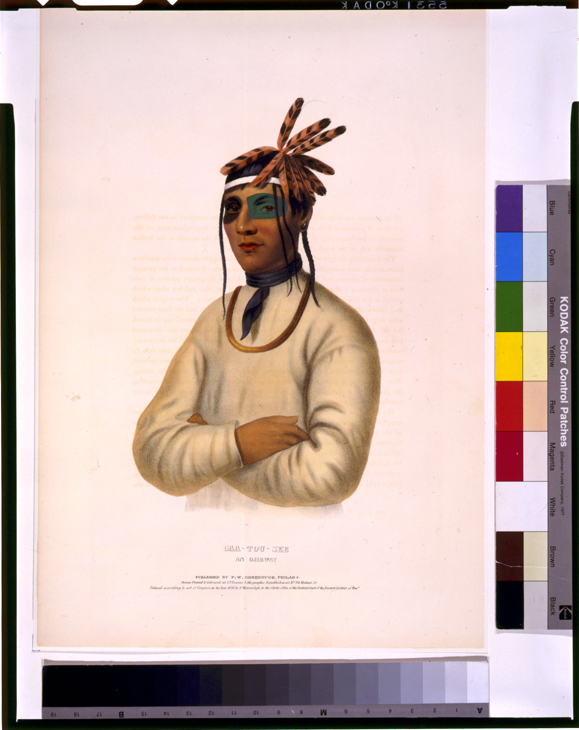 Caa-Tou-See, an Ojibway / drawn, printed & coloured at I.T. Bowen's Lithographic Establishment., Philada. : published by F.W. Greenough, c1838. — antique lithograph