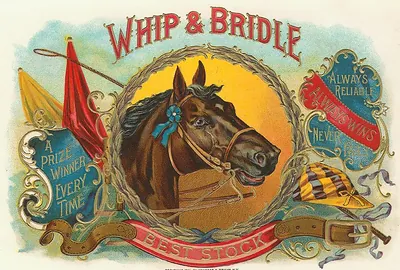 Whip & Bridle cigar box label with horse head