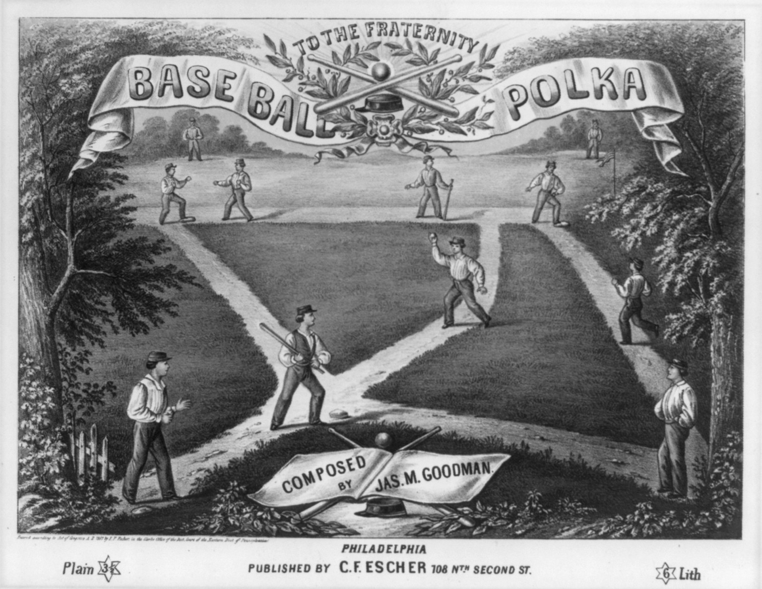 Baseball Polka, c1867. — antique lithograph