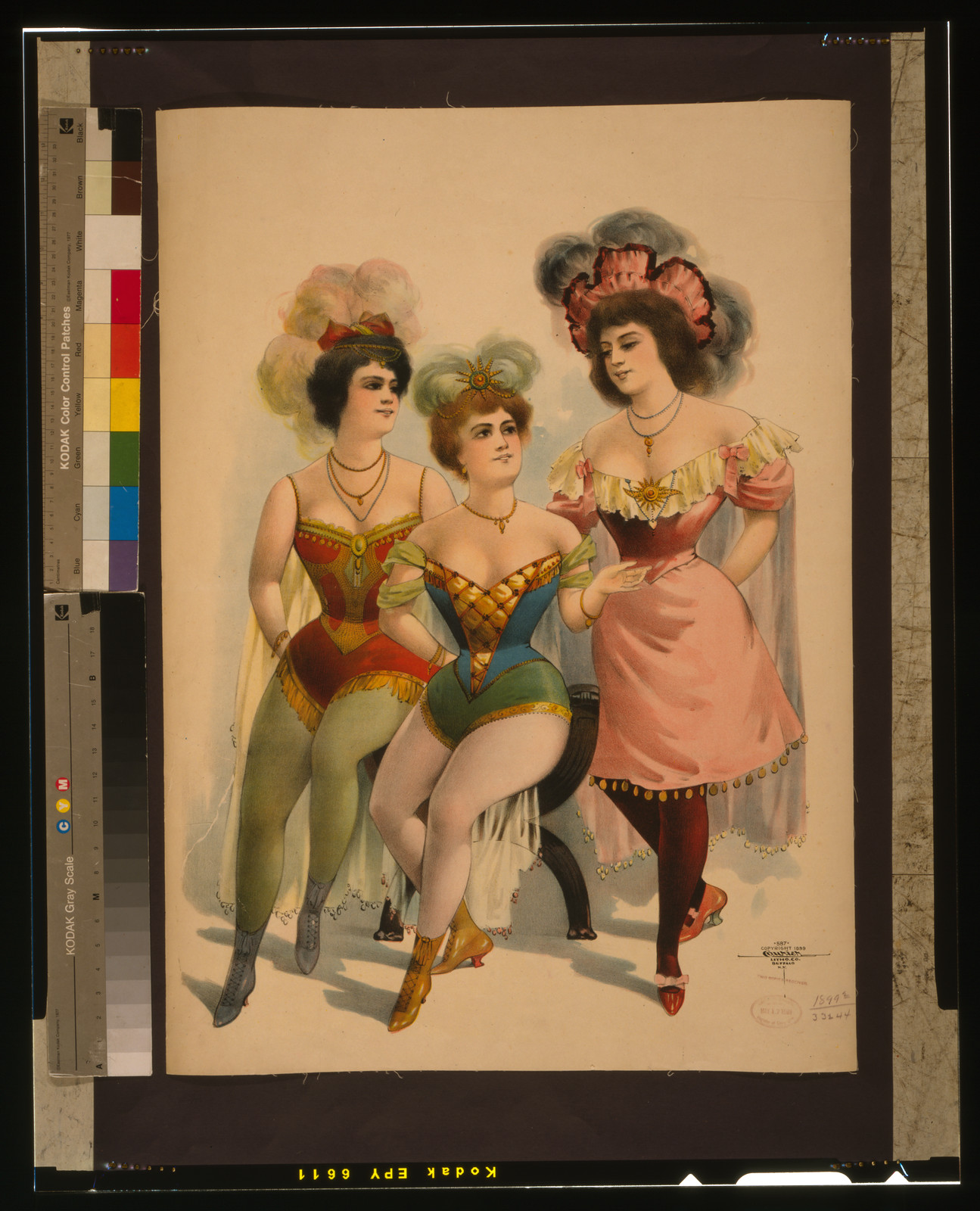[Three women in tights and feathers], Buffalo, N.Y. : Courier Litho. Co., c1899. — vintage poster