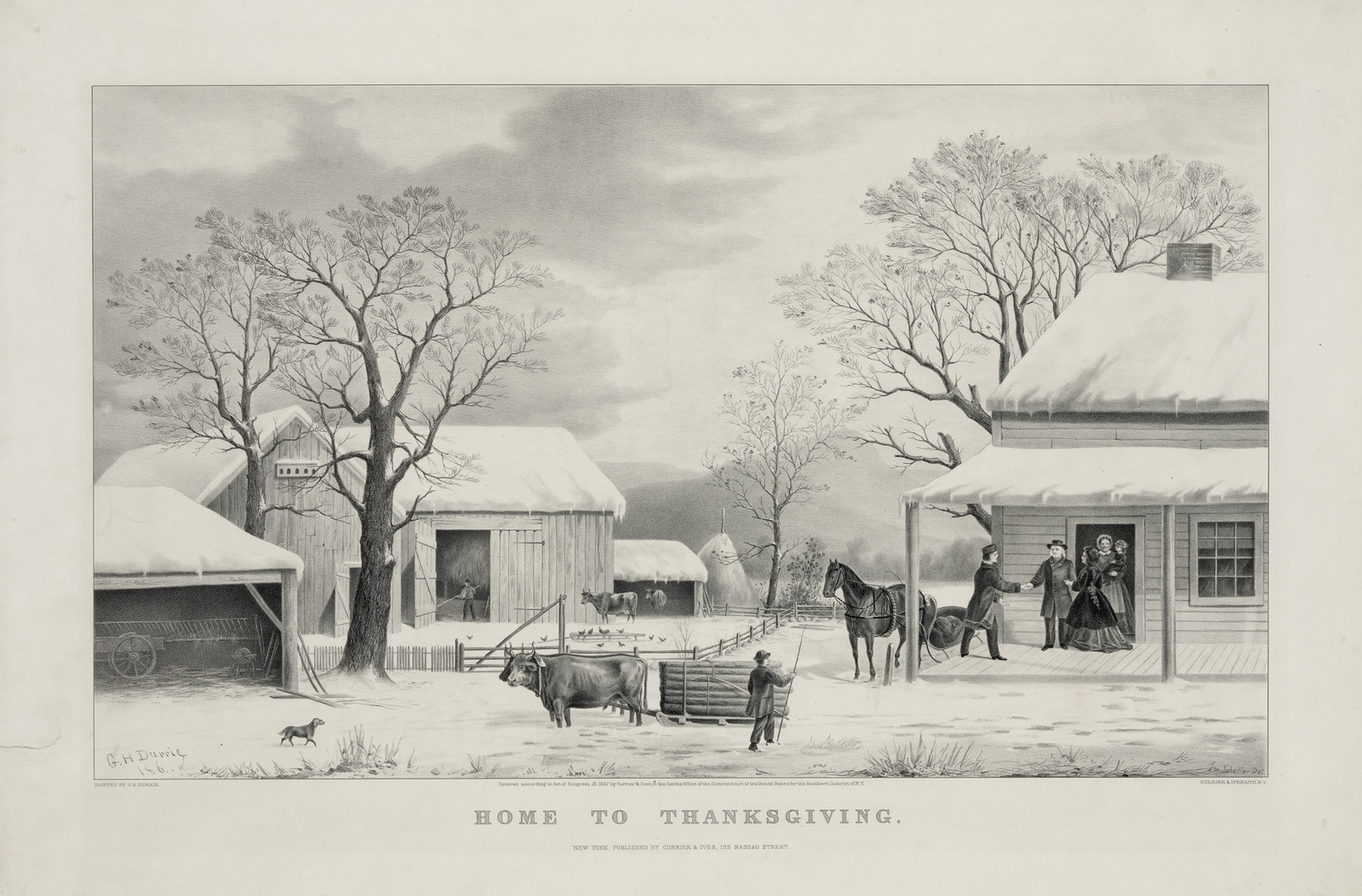 Home To Thanksgiving, c. 1867 — antique lithograph