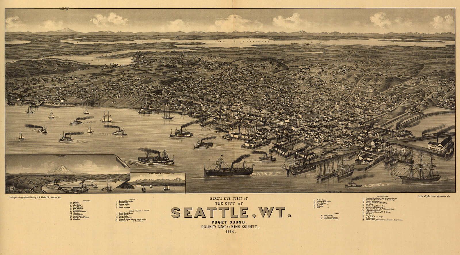 Seattle, Washington, 1884, 1884 — antique map