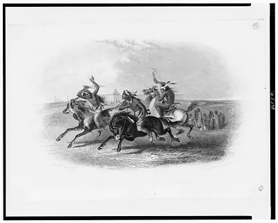 Horse racing of Sioux Indians, near Fort Pierre / Carl Bodmer, pinx. ad. nat. ; engraved by Rawdon, Wright & Hatch.