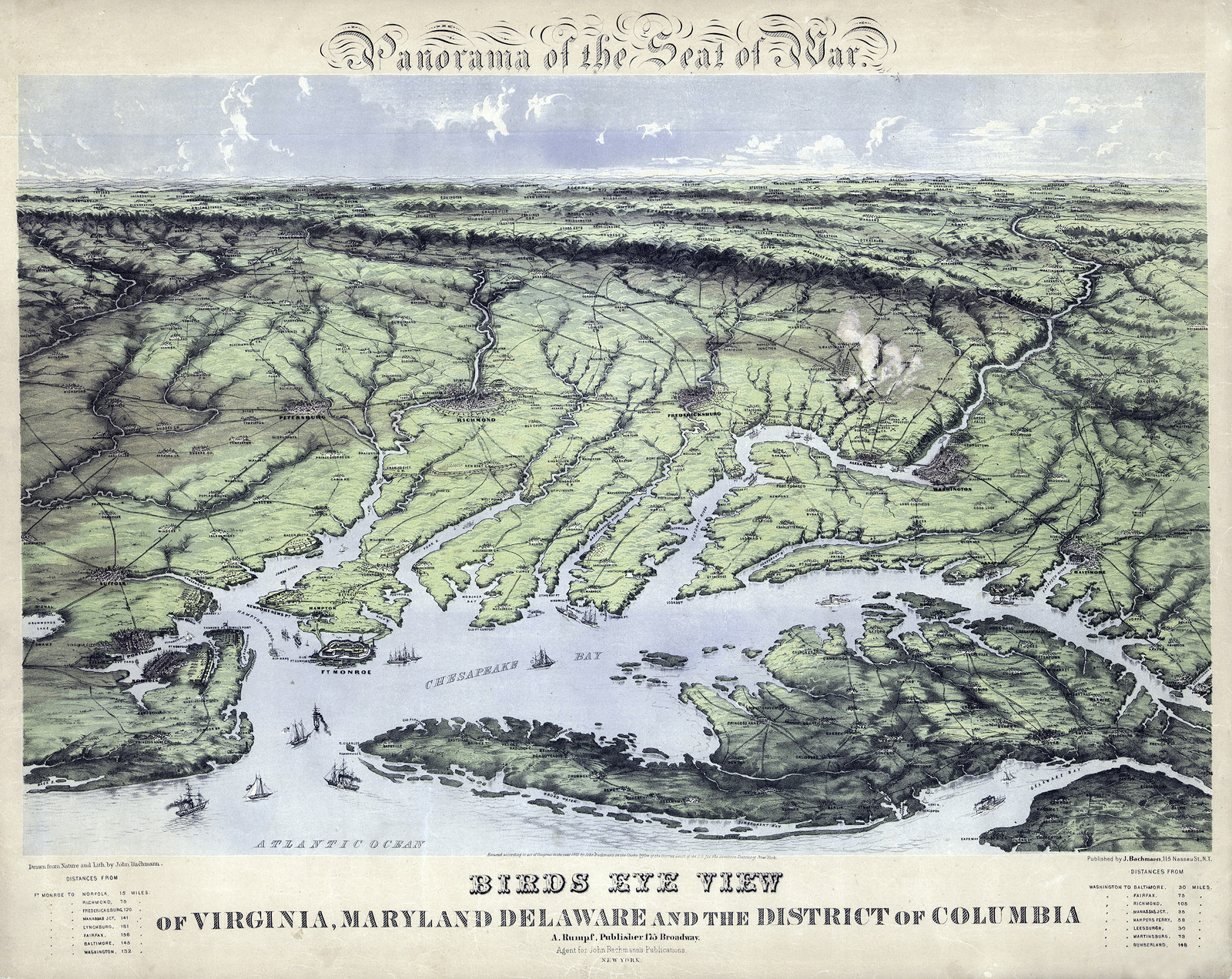 Panorama of the Seat of War: Birds Eye View of Virginia, Maryland, Delaware and the District of Columbia — historic image