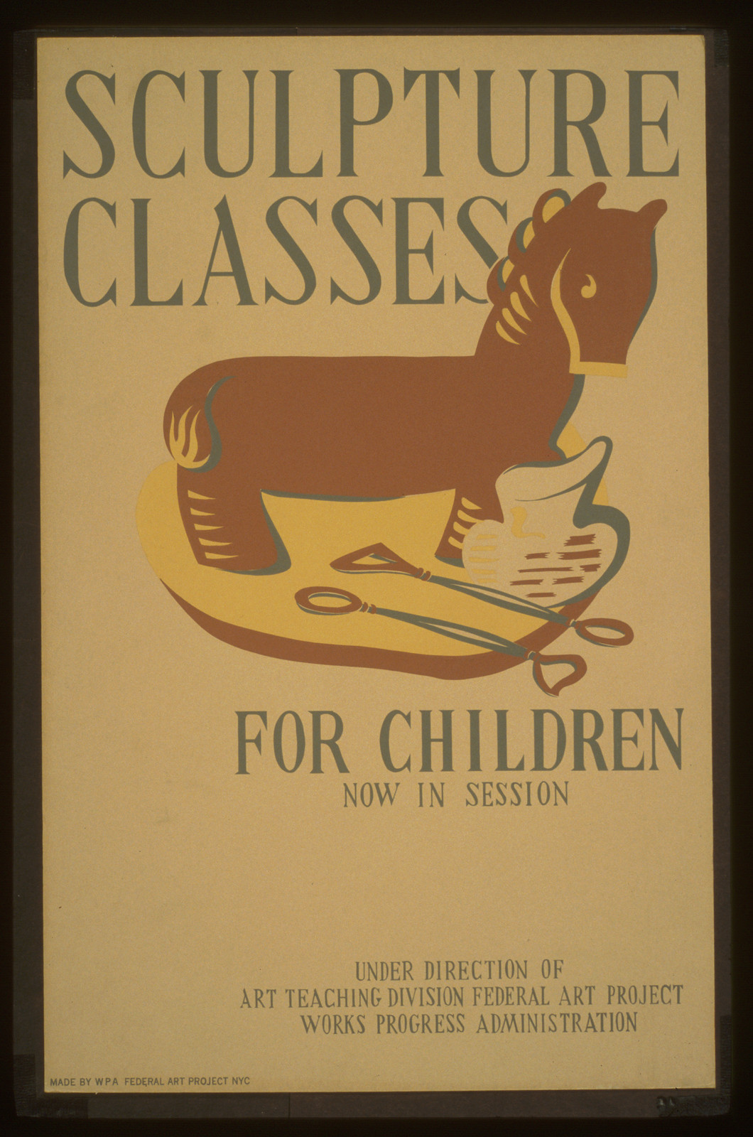 Sculpture classes for children now in session Under direction of Art Teaching Divisio, 1936 — vintage poster