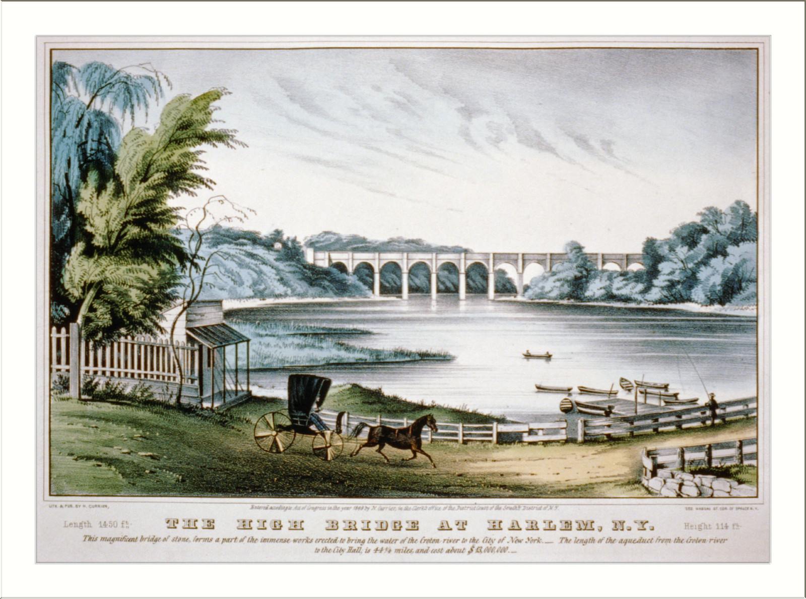 The high bridge at Harlem, N.Y., New York : Published by N. Currier, c1849. — antique lithograph