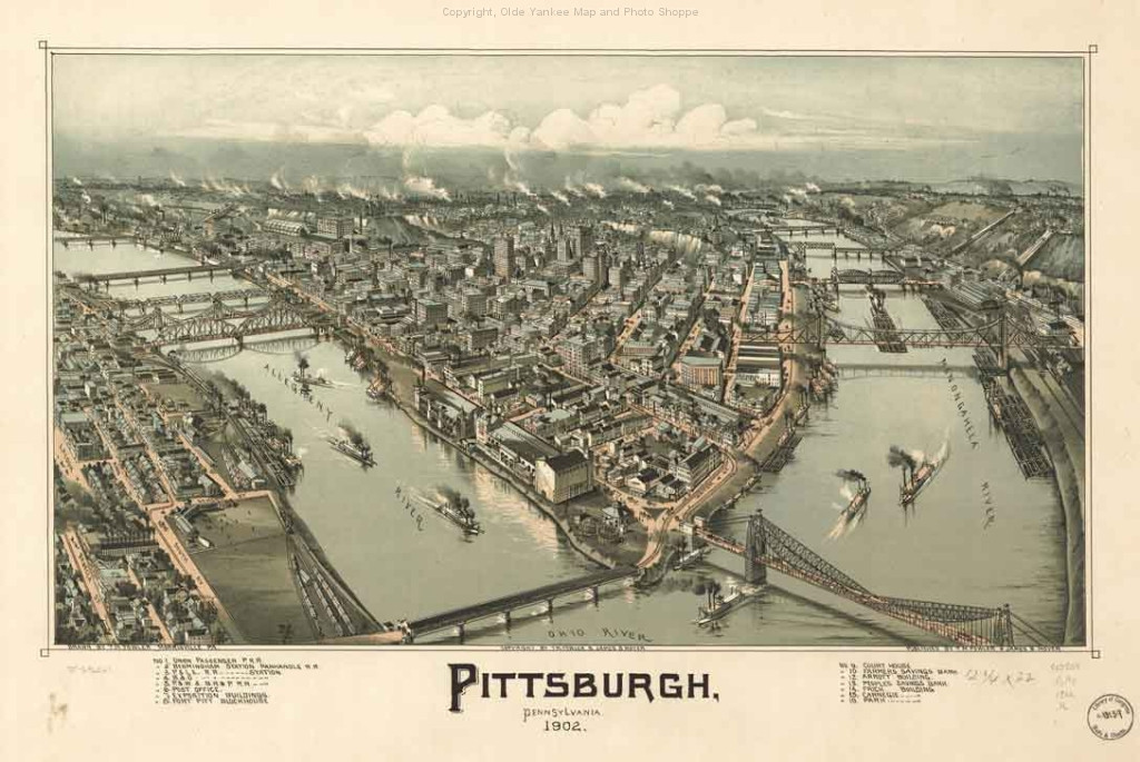 Pittsburgh, Pennsylvania, 1902 bird's-eye view map, 1902 — antique map