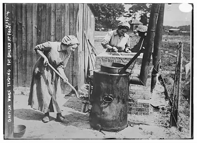 British women tending fat boilers at front