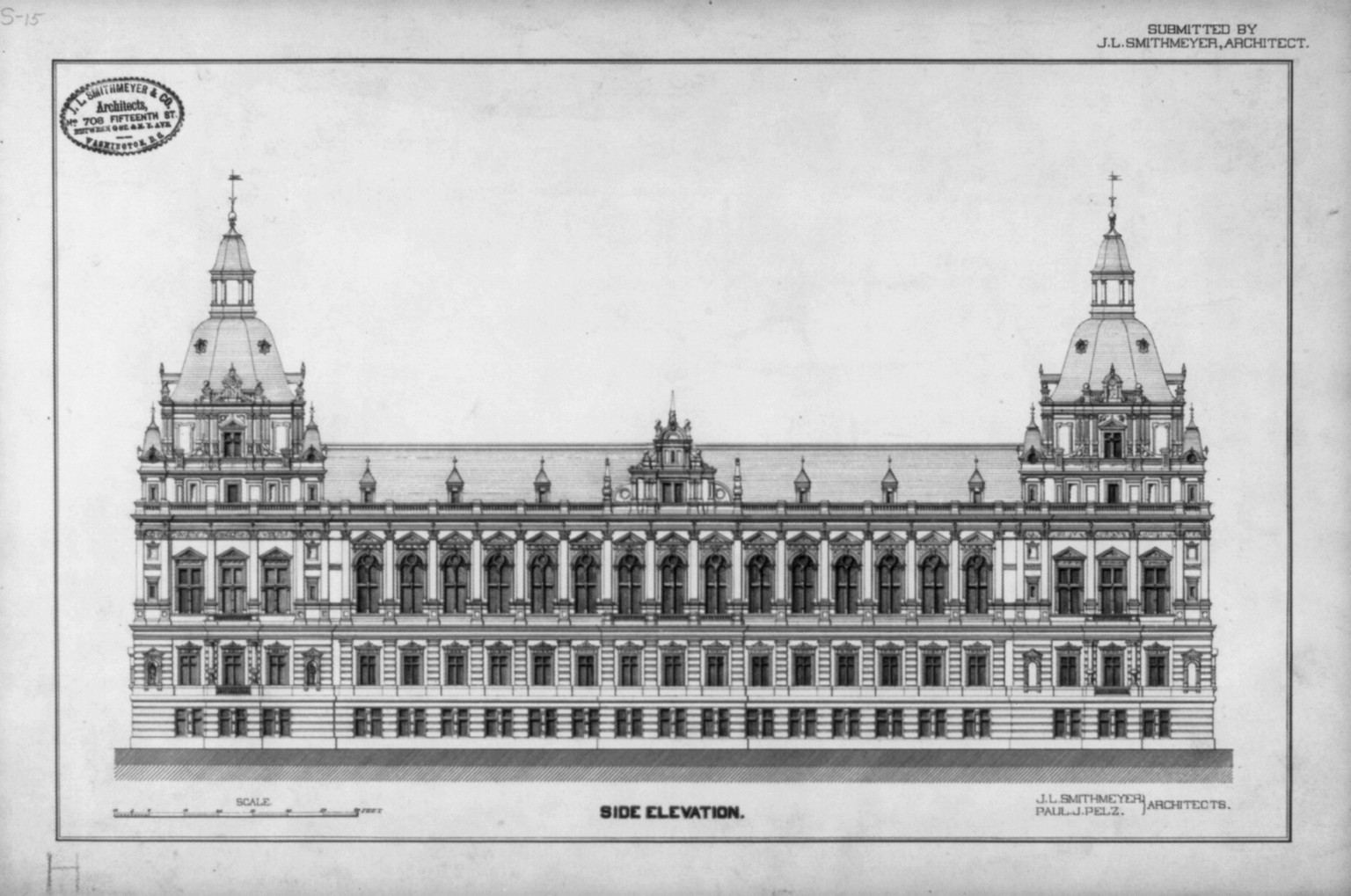 [Library of Congress (National Library") Washington D.C. Side elevation, 2002711903 — historic image