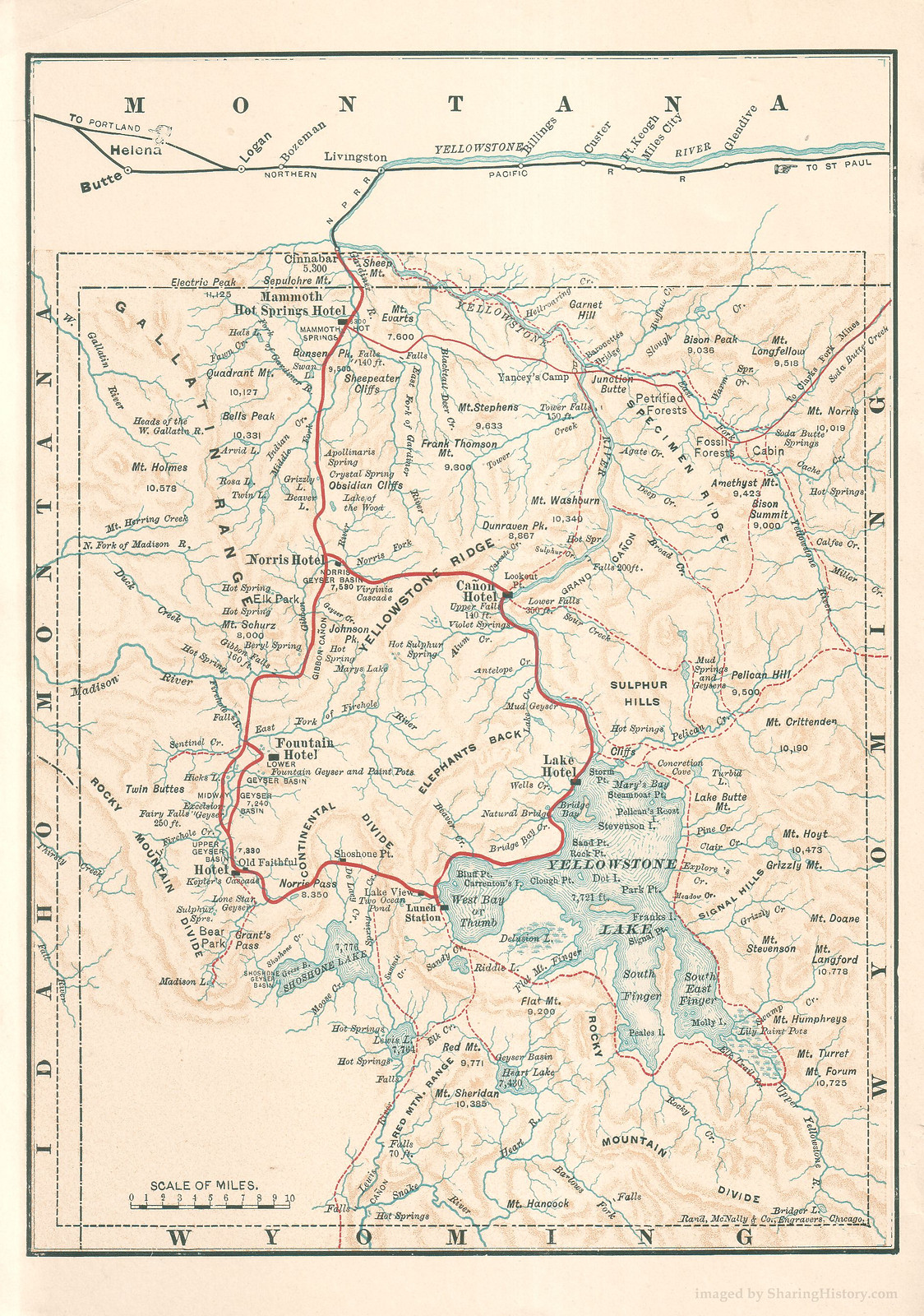 Map of Yellowstone National Park and surrounding region — antique map