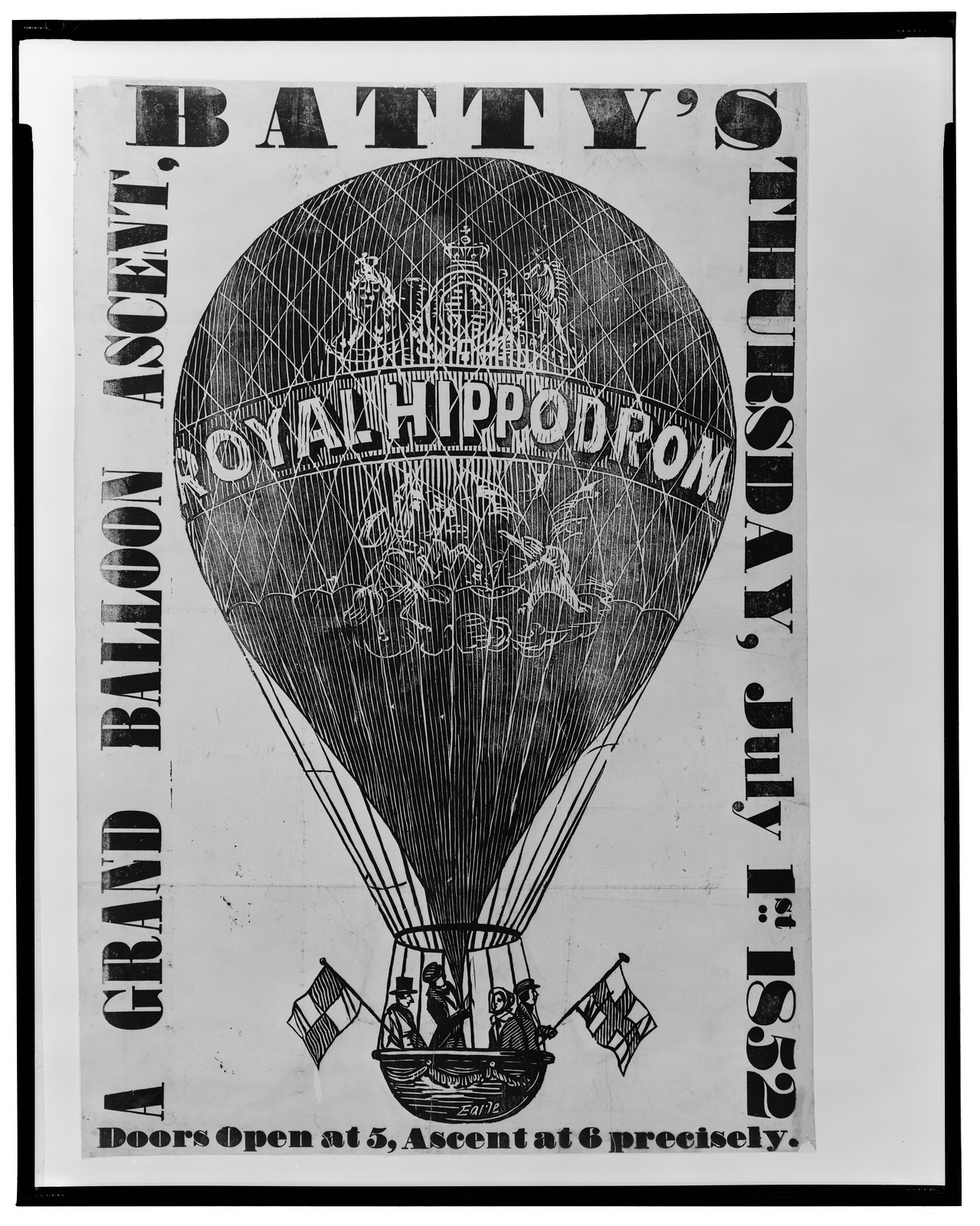 A grand balloon ascent, Batty's, Thursday, July 1st, 1852 / Earle., [London : s.n., 1852] — vintage poster