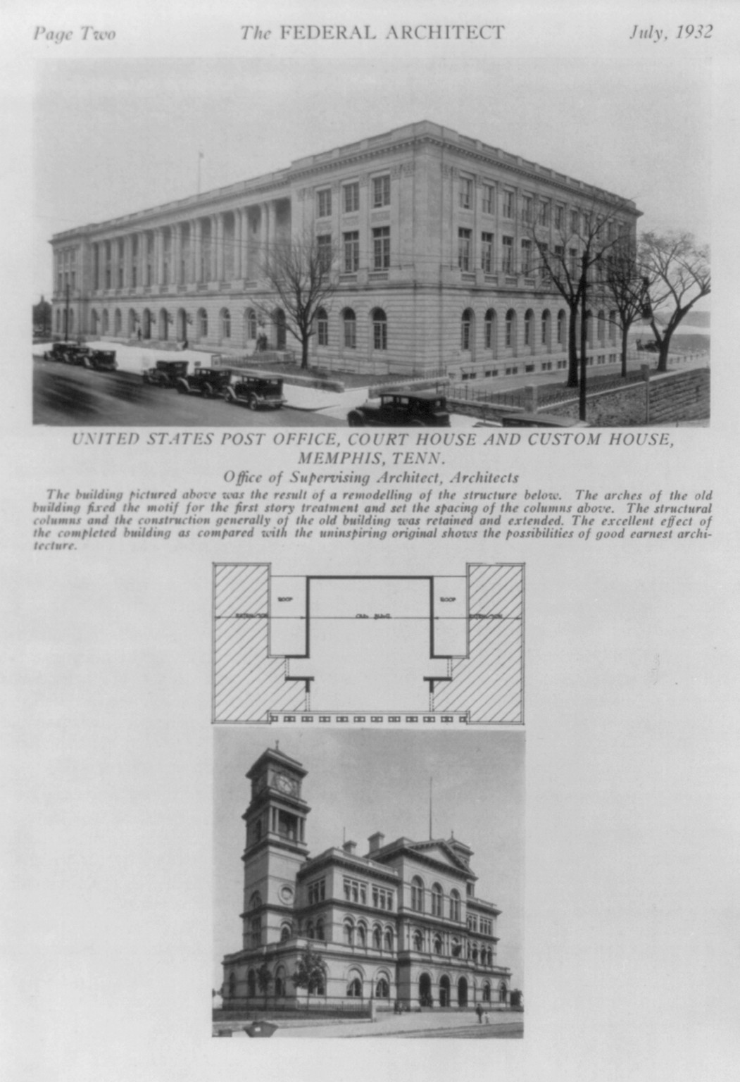 United States Post Office, Court House and Custom House, Memphis, Tenn. — historic print