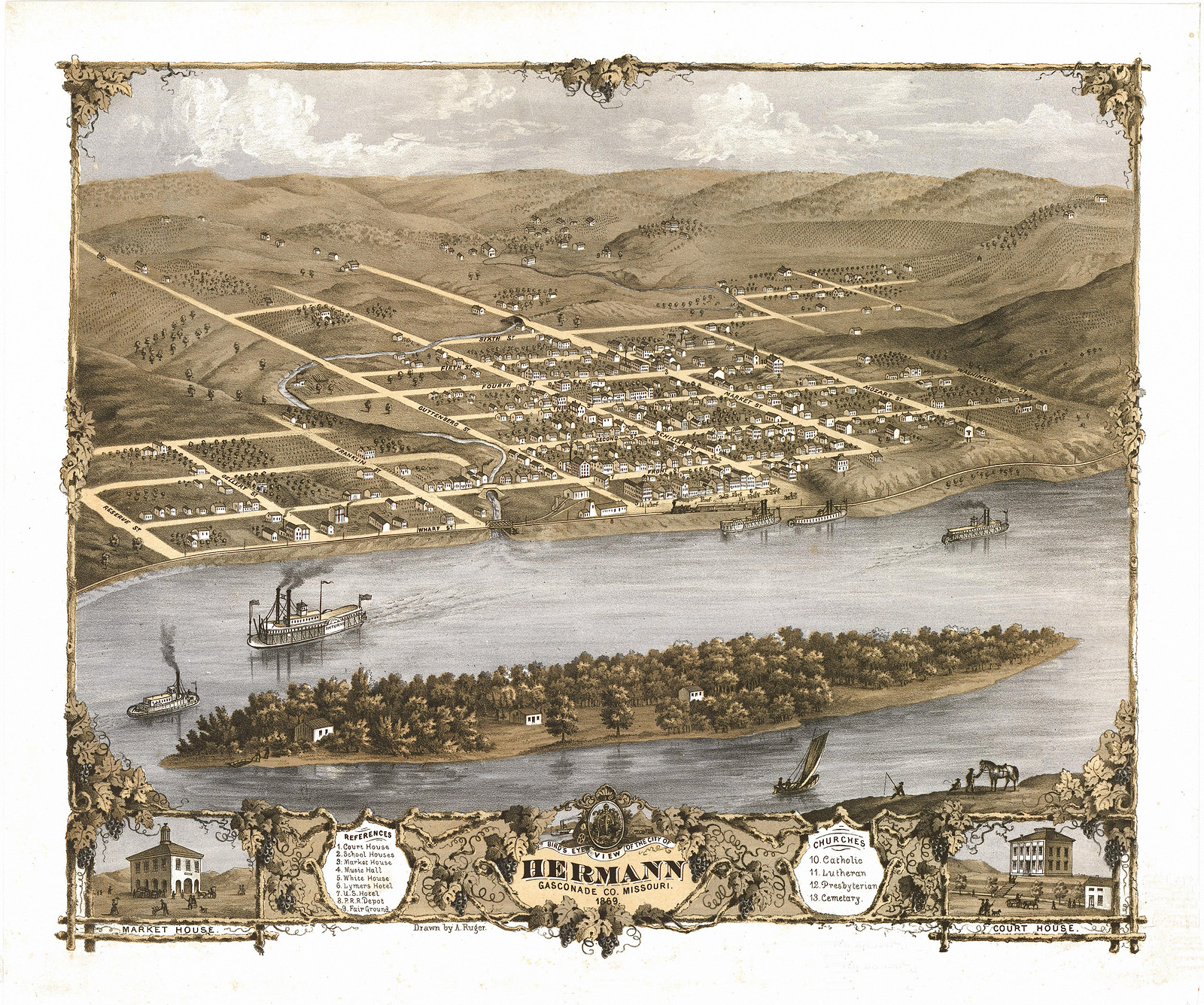 Hermann, Missouri, 1869, 1869 — antique map
