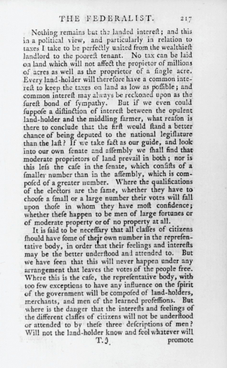 Page 217 from Thomas Jefferson's copy of The Federalist (1788), 1788 — historic print