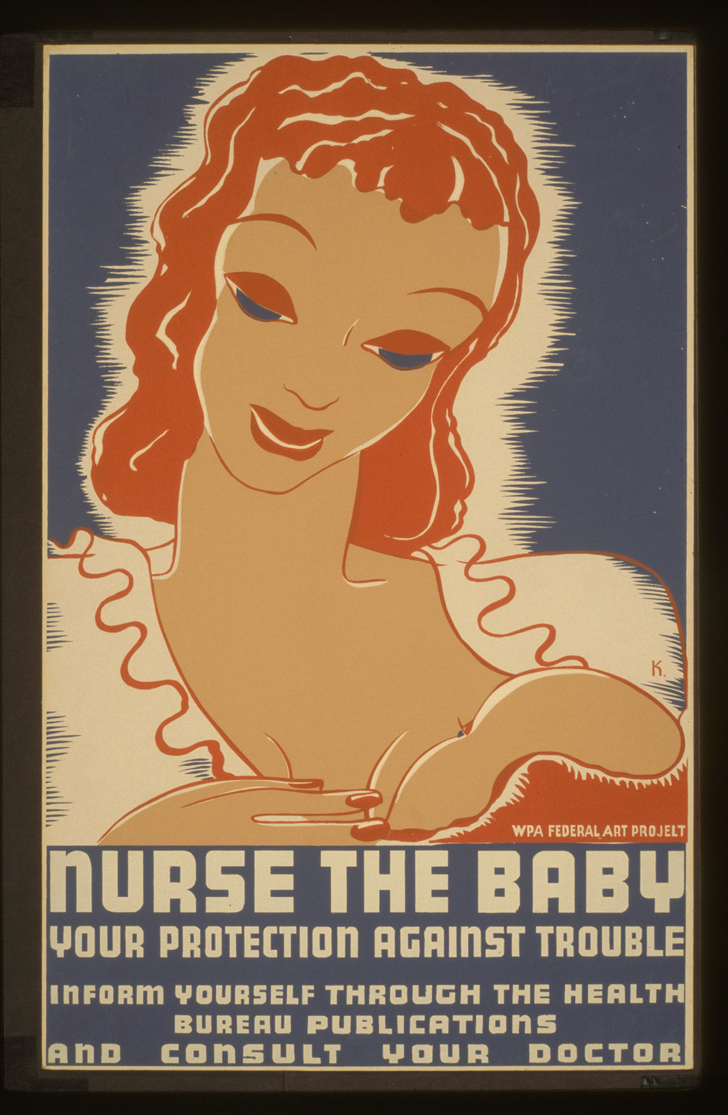 Nurse the baby Your protection against trouble (S) Inform yourself through the Health B, 1936 — vintage poster
