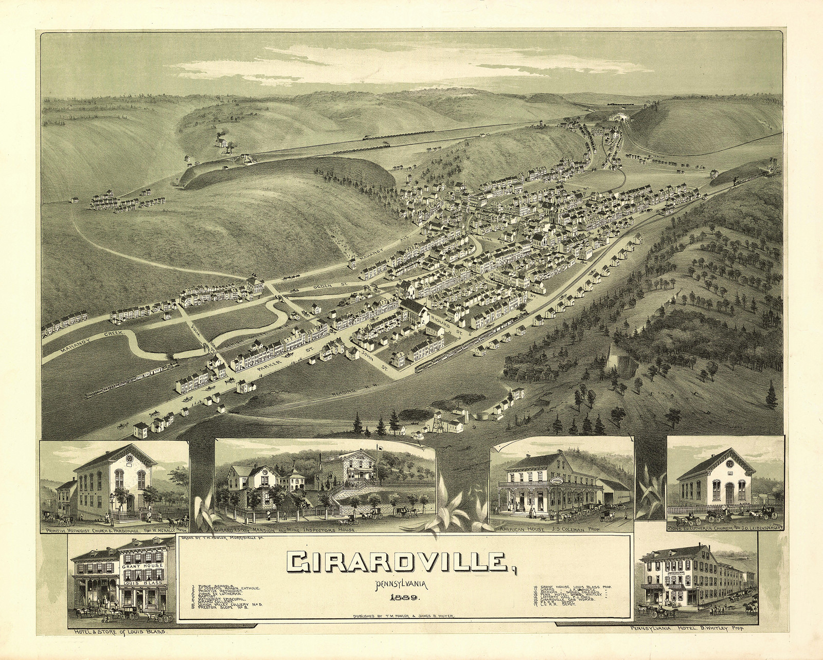 Girardville, Pennsylvania, 1889 bird's-eye view map, 1889 — antique map