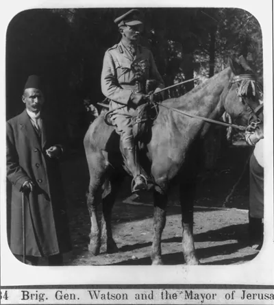 Brig. Gen. Watson [on horseback] and the Mayor of Jerusalem [before the surrender of Jerusalem, Dec. 1917]