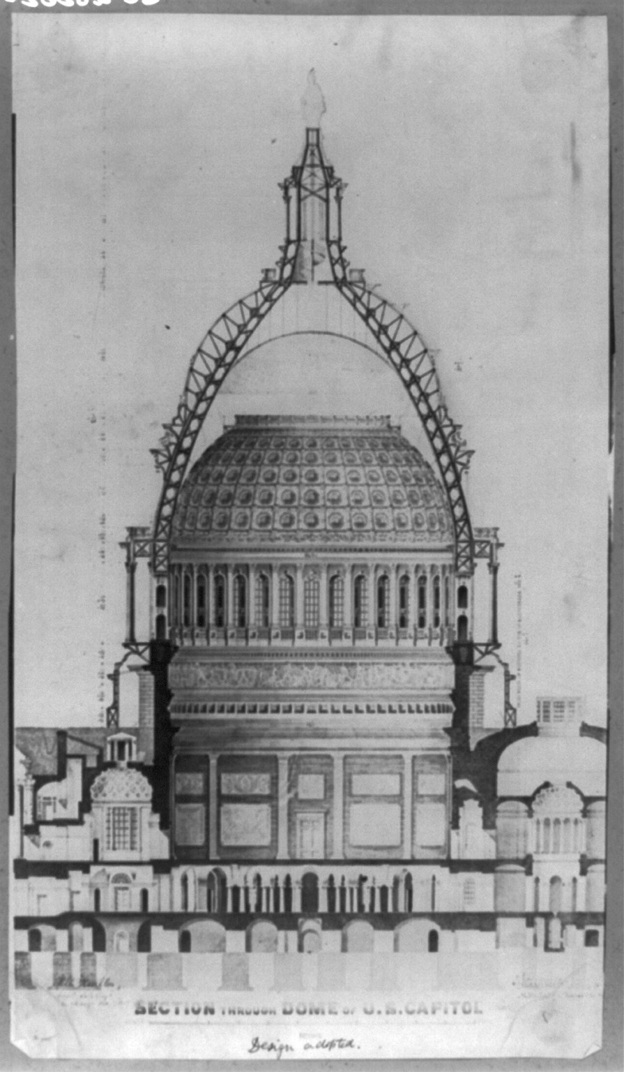 Section through dome of U.S. Capitol, [between 1853 and 1878] — historic photograph
