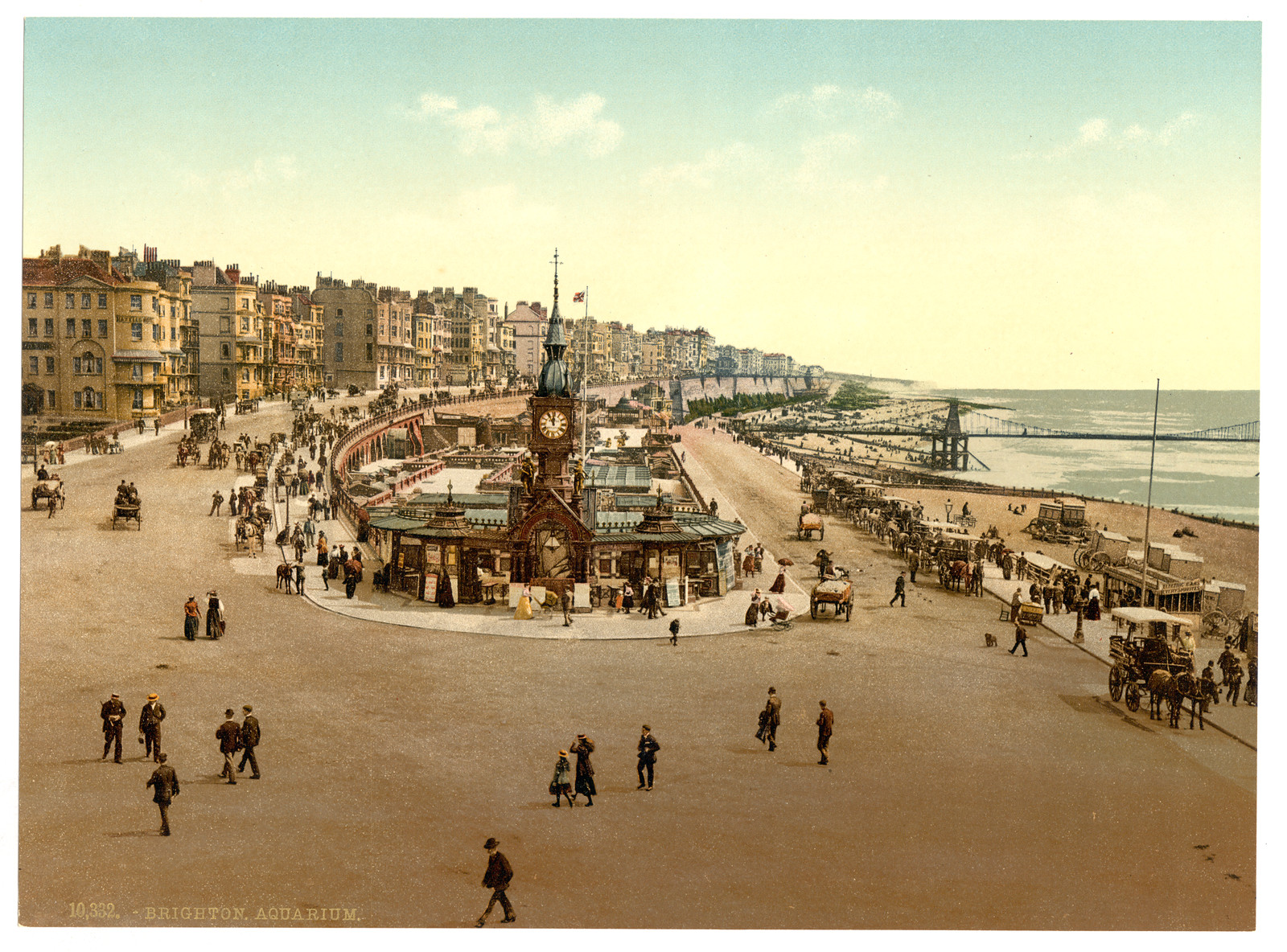 Brighton Aquarium seafront with clock tower and promenade — historic image